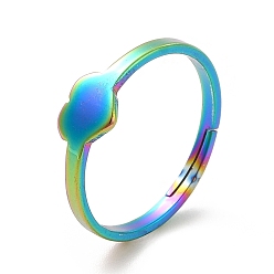 Rainbow Color Ion Plating(IP) 201 Stainless Steel Heart Adjustable Ring for Women, Rainbow Color, US Size 6 1/2(16.9mm)