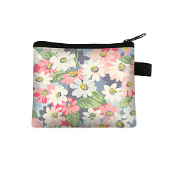 Colorful Flower Pattern Cartoon Style Polyester Clutch Bags, Change Purse with Zipper & Key Ring, for Women, Rectangle, Colorful, 13.5x11cm