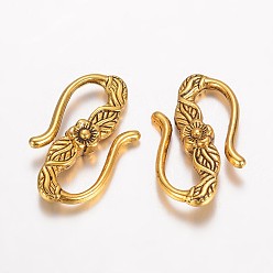 Antique Golden Tibetan Style Alloy Hook and S-Hook Clasps, Antique Golden, 23x14x4mm