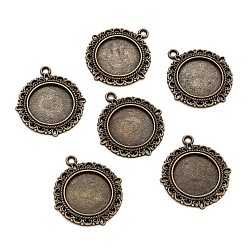 Antique Bronze Tibetan Style Alloy Pendant Cabochon Settings, Flat Round, Cadmium Free & Nickel Free & Lead Free, Antique Bronze, Tray: 20mm, 35.5x32x2mm, Hole: 2.5mm, about 230pcs/1000g