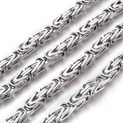 Stainless Steel Color 201 Stainless Steel Byzantine Chains, Unwelded, Stainless Steel Color, 8x8mm