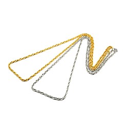 Couleur Mélangete Fabrication de collier de chaîne de corde en acier inoxydable 304 à la mode, avec fermoir pince de homard, couleur mixte, 22 pouces ~ 24 pouces (55.8~60.9 cm) x3 mm