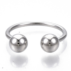 Platine Anneaux en alliage de manchette, anneaux ouverts, avec des perles rondes immobiles, platine, taille us 6 (16.5 mm)