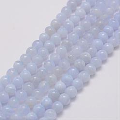 Natural Agate Natural Light Blue Agate Bead Strands, Grade AB, Round, 8mm, Hole: 1mm, about 50pcs/strand, 15.3 inch(39cm)