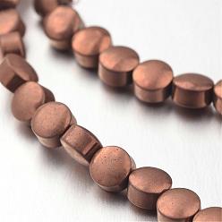 Copper Plated Electroplate Non-magnetic Synthetic Hematite Bead Strands, Frosted, Flat Round, Copper Plated, 4x3mm, Hole: 1mm, about 100pcs/strand, 15.7 inch