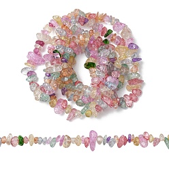 Coloré Cuisson peints en verre craquelé brins de perles, puce, colorées, 5~11x3~9x1~9mm, Trou: 1mm, Environ 200~300 pcs/chapelet, 33.8 pouce (85.85 cm)