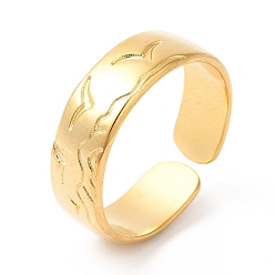 Real 18K Gold Plated Ion Plating(IP) 201 Stainless Steel Open Cuff Ring, Seagull Wave Finger Ring for Women, Carved Bird Ring, Real 18K Gold Plated, US Size 7(17.4mm), 6mm