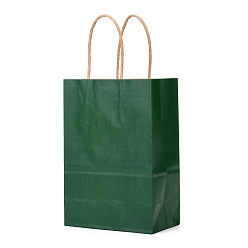 Dark Green Kraft Paper Bags, Gift Bags, Shopping Bags, with Handles, Dark Green, 15x8x21cm