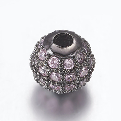 Prune Micro en laiton pavent des perles cubes de zircone, ronde, gris anthracite, prune, 8mm, Trou: 1.5mm