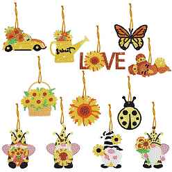 Mixed Shapes Gnome/Sunflower/Car DIY Diamond Painting Keychain Kit, Including Acrylic Board, Keychain Clasp, Bead Chain, Resin Rhinestones Bag, Diamond Sticky Pen, Tray Plate and Glue Clay, Mixed Shapes, 50~105x55~105mm, 11pcs/set