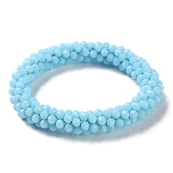 Sky Blue Crochet Glass Beads Braided Stretch Bracelet, Nepel Boho Style Bracelet, Sky Blue, Inner Diameter: 1-7/8 inch(4.9cm)