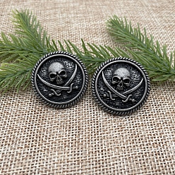 Gunmetal Alloy Buttons, with Screws, DIY Accessaries, Flat Round with Concho Pirate Skull, Gunmetal, 3cm