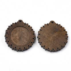 Saddle Brown Wooden Pendant Cabochon Settings, Pendant Base, Flower, Saddle Brown, Tray: 25mm, 40x37.5x5.5mm, Hole: 2.5mm