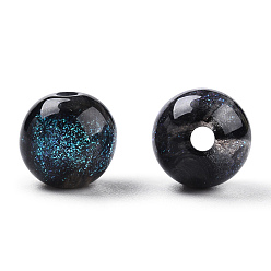 Midnight Blue Round Imitation Cat Eye Resin Beads, with Glitter Powder, Midnight Blue, 8mm, Hole: 1.6~1.8mm