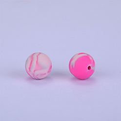 Rose Chaud Perles focales rondes en silicone imprimées, rose chaud, 15x15mm, Trou: 2 mm