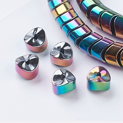 Multi-color Plated Vacuum Plating Electroplate Non-magnetic Synthetic Hematite Beads Strands, Grade A, Triangle, Multi-color Plated, 8x8x5mm, Hole: 1mm, about 98pcs/strand, 15.9 inch(40.5cm)