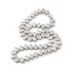 Платина Ожерелье с овальной цепочкой из прозрачного кубического циркония, стеллаж для латунных украшений для женщин, без кадмия и без свинца, платина, 15.20 дюйм (38.6 см)