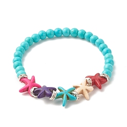 Colorful Synthetic Turquoise(Dyed) Starfish Stretch Bracelet, Gemstone Jewelry for Women, Colorful, Inner Diameter: 2-1/8 inch(5.4cm)