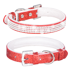 Red Adjustable Glittered Felt Pet Collars, Resin Rhinestone Cat Dog Choker Necklace, Red, 370x15mm