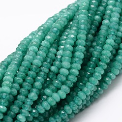 Dark Cyan Dyed Natural Malaysia Jade Rondelle Beads Strands, Faceted, Dark Cyan, 4x2~3mm, Hole: 1mm, about 115pcs/strand, 14 inch