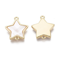 Seashell Color Brass Links, with Freshwater Shell, Nickel Free, Star, Real 18k Gold Plated, Seashell Color, 17x15x3mm, Hole: 1.2mm