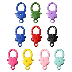 Mixed Color 10Pcs Spray Painted Alloy Lobster Claw Clasps, Flower, Mixed Color, 36.5x18x6.5mm, Hole: 3.5mm, inner diameter: 13x10mm