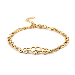 Heart 201 Stainless Steel Link Bracelet for Women, Golden, Heart, 7-1/4 inch(18.3cm)