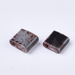 Gray 2-Hole Glass Seed Beads, Antique Style, Rectangle, Gray, 5x4.5~5.5x2~2.5mm, Hole: 0.5~0.8mm