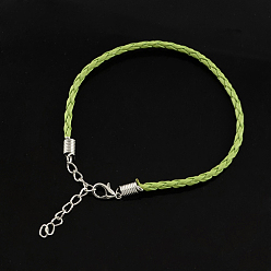 Olive Drab Trendy Braided Imitation Leather Bracelet Making, with Iron Lobster Claw Clasps and End Chains, Olive Drab, 200x3mm