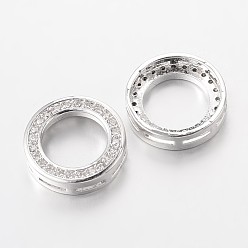 Platinum Ring Brass Micro Pave Cubic Zirconia Pendants, Multi-strand Links, Lead Free & Nickel Free, Platinum, 15x3mm, Hole: 4X1mm
