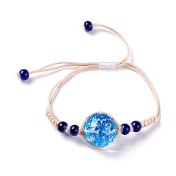 Dodger Blue Handmade Dry Pressed Flower Link Bracelet for Girl Women, Babysbreath Glass Cover Beads Adjustable Bracelet, Dodger Blue, Inner Diameter: 5/8~ 3-1/8 inch(1.5~7.9cm)