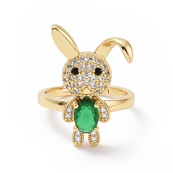 Verde Anillo ajustable de conejo con circonitas cúbicas, anillo ancho de latón chapado en oro real 18k para mujer, sin plomo y cadmio, verde, tamaño de EE. UU. 6 3/4 (17.1 mm)