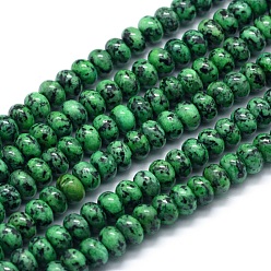 Green Dyed Natural Sesame Jasper/Kiwi Jasper Beads Strands, Rondelle, Green, 8x5mm, Hole: 1mm, about 74pcs/strand, 15.15 inch(38.5cm)