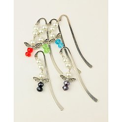 Mixed Color Alloy Bookmarks/Hairpins, with Glass Beads and Tibetan Style Beads, Mixed Color, 83mm