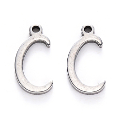 Letter C 201 Stainless Steel Charms, Laser Cut, Stainless Steel Color, Letter.C, 12.5x6x1mm, Hole: 1mm