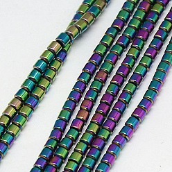 Multi-color Plated Electroplate Non-magnetic Synthetic Hematite Beads Strands, Column, Grade A, Multi-color Plated, 3x3mm, Hole: 1mm, about 127pcs/strand, 16 inch