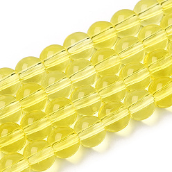 Желтый Прозрачные стеклянные бусины, круглые, желтые, 6~6.5 мм, отверстие : 1.4 мм, около 67~70 шт / нитка, 14.76 дюйм ~ 15.16 дюйм (37.5~38.5 см)