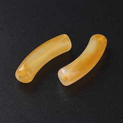 Moccasin Two Tone Acrylic Beads, Imitation Gemstone, Curved Tube, Moccasin, 31x9.5x7.5mm, Hole: 1.8mm, about 345pcs/500g