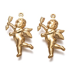 Real 18K Gold Plated Valentine's Day 304 Stainless Steel Pendants, Cupid, Real 18K Gold Plated, 29x16x5mm, Hole: 1mm