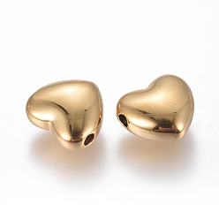 Oro Revestimiento iónico (ip) 304 perlas de acero inoxidable, corazón, dorado, 9x10x4.5 mm, agujero: 1.5 mm
