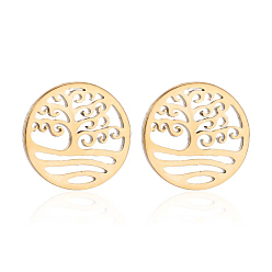Золотой 304 серьги-гвоздики из нержавеющей стали «дерево жизни» для женщин, золотые, 10 мм