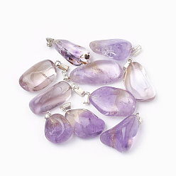 Ametrine Natural Ametrine Pendants, with Silver Color Plated Brass Findings, Nuggets, 18~30x10~17x6~12mm, Hole: 5x2.5mm