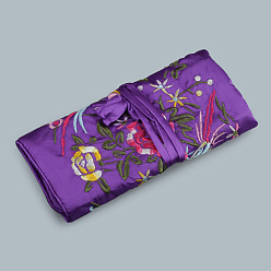Темная Орхидея Прямоугольные шелковые пакеты на молнии в стиле ретро, сумки для хранения ювелирных изделий с вышивкой и цветами с веревкой на шнурке, темные орхидеи, 20x9 см, открытый: 27x20 см