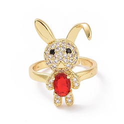 Roja Anillo ajustable de conejo con circonitas cúbicas, anillo ancho de latón chapado en oro real 18k para mujer, sin plomo y cadmio, rojo, tamaño de EE. UU. 6 3/4 (17.1 mm)
