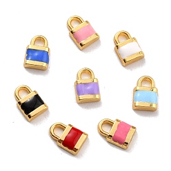 Mixed Color Alloy Pendants, with Enamel, Golden, Lock, Mixed Color, 10.5x7x2.8mm, Hole: 2.4x2.6mm