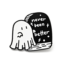 White Ghost with Bag Halloween Enamel Pin, Word Never Been Better Alloy Badge for Backpack Clothes, Electrophoresis Black, White, 27.5x30.5x1.5mm