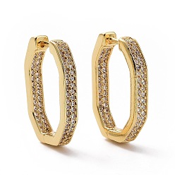 Golden Clear Cubic Zirconia Oval Hoop Earrings, Brass Jewelry for Women, Golden, 20.5x14x3mm, Pin: 0.7mm