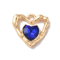 Темно-Синий Панданты из сплава для покрытия стойки, со стеклом, без никеля , сердце прелести, золотые, темно-синий, 19x19x5 мм, отверстие : 2.3 мм
