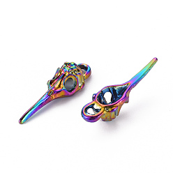 Rainbow Color Alloy Pendants, Cadmium Free & Nickel Free & Lead Free, Bird Skull Shape, Rainbow Color, 39.5x12x9.5mm, Hole: 4.5x4mm