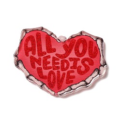 Cœur Pendentifs acryliques opaques, pour Saint Valentin, avec un mot, tout ce dont tu as besoin c'est d'amour, cœur, 29x39.5x2.5mm, Trou: 1.5mm